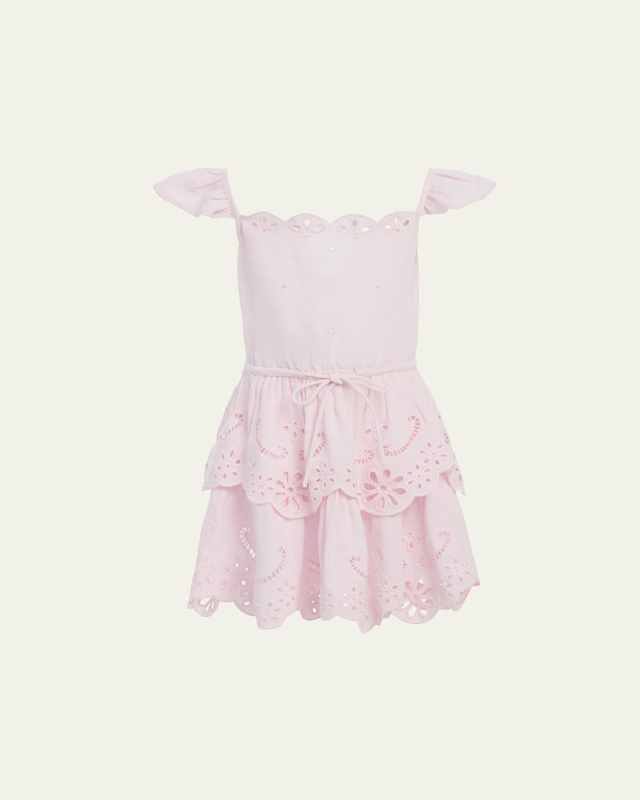 Girl's Eyelet Embroidered Scallop Dress, Size 2-1